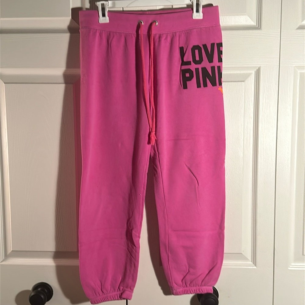 PINK Victoria's Secret Bright Pink Cropped Sweatpants